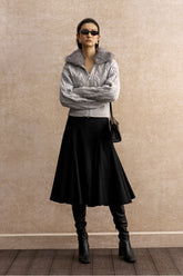 Shan Que Liu Godet Wool-Blend Skirt - Deep Ink Black